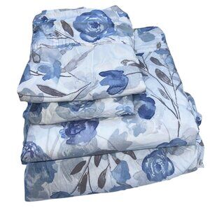 Ruvanti gorgoeus blue rose print cotton sheets QUEEN 4 pieces